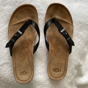 Ugg Sela Black Leather Flip Flop Thong Slip-On Sandals 1009849 Women Sz 8 Buckle